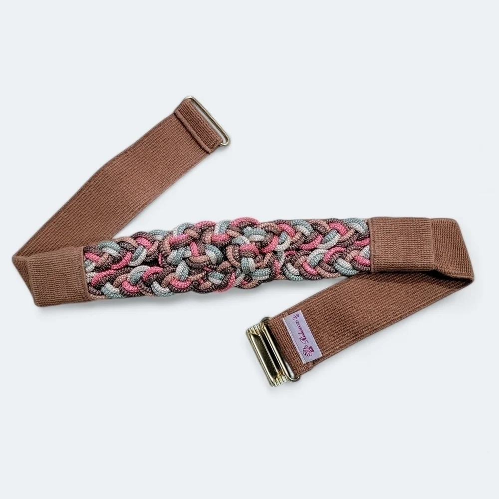 Vintage Rebecca's 80s 90s Pink Brown Braided Statement Belt Stretch